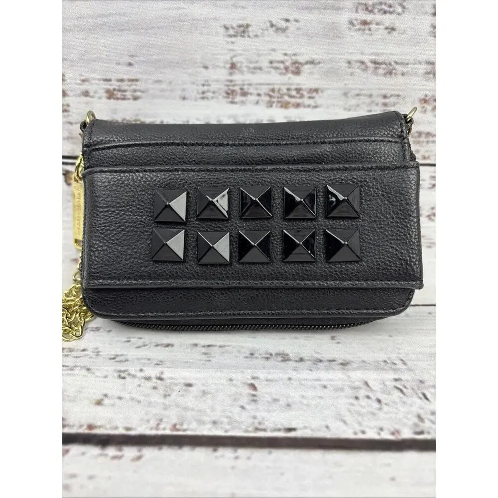 STEVE‎ MADDEN WRISTLET CELL PHONE CASE WALLET CLUTCH Purse BLACK W/ BLING Studs